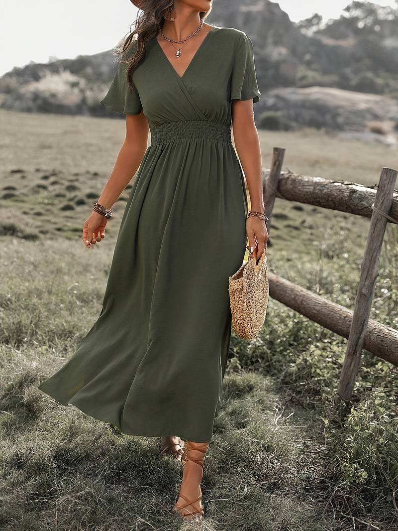 Short Sleeve V-Neck Maxi Dress Women