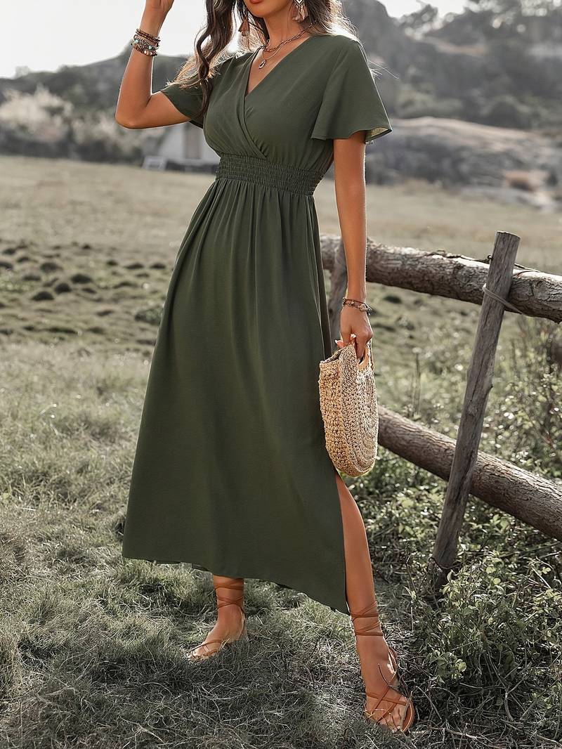 Short Sleeve V-Neck Maxi Dress Women