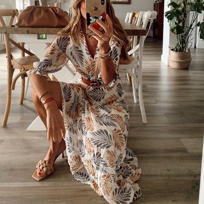 Printed V-Neck Maxi Dress Women