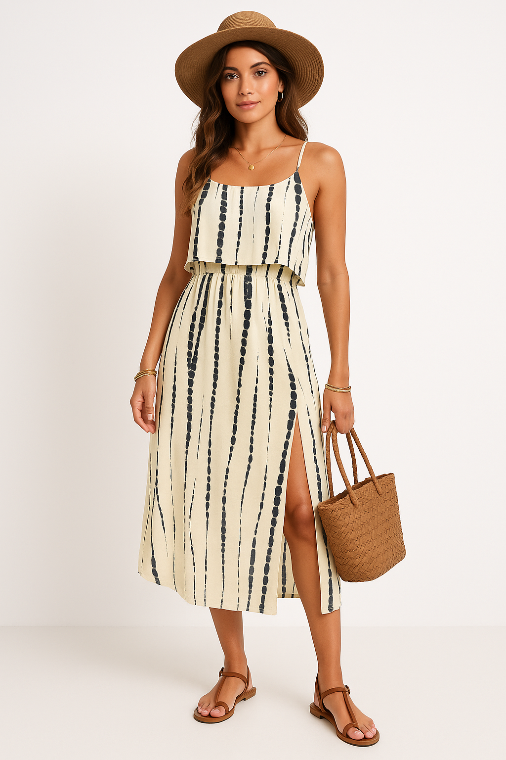 Tie-Dye Split Midi Dress Women