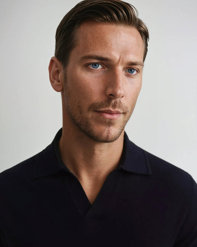 Black V-Neck Long Sleeve Polo