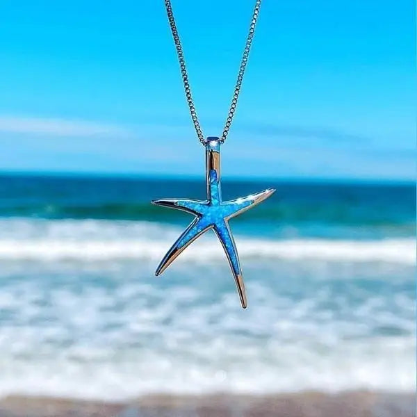 Handmade Silver Starfish Opal Necklace