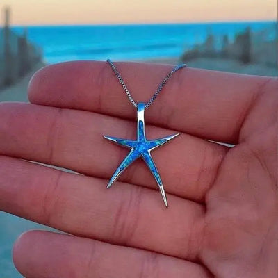 Handmade Silver Starfish Opal Necklace