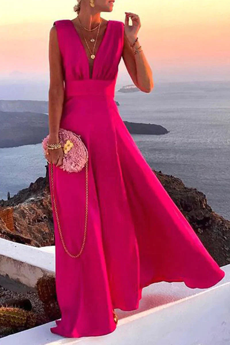 Sleeveless Deep V-Neck Maxi Dress Women
