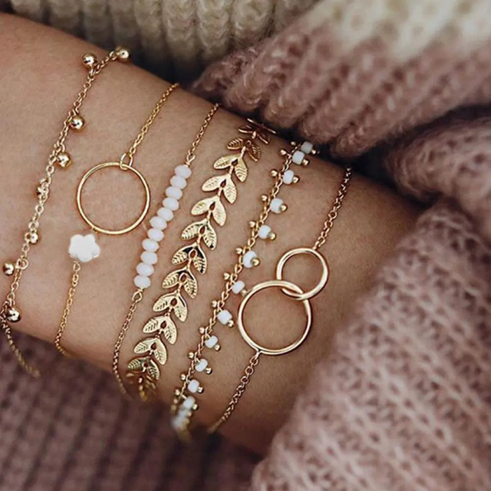 Boho Gold Bracelets Set Handmade