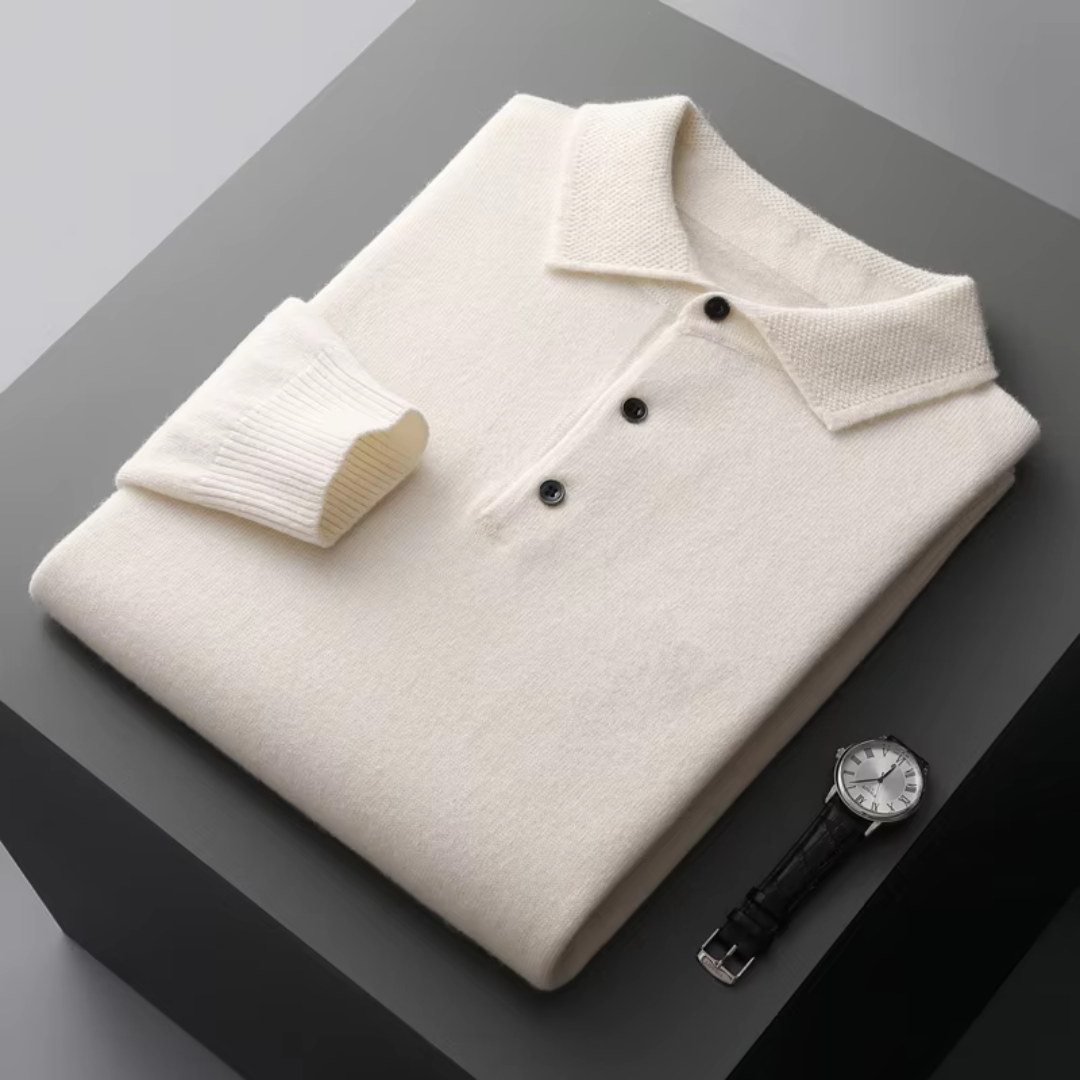Soft Fine-Knit Wool Polo Sweater