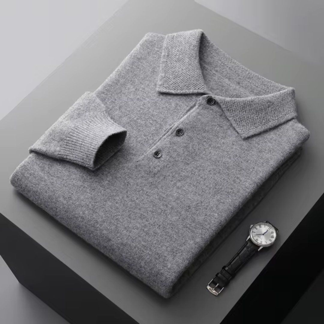 Soft Fine-Knit Wool Polo Sweater