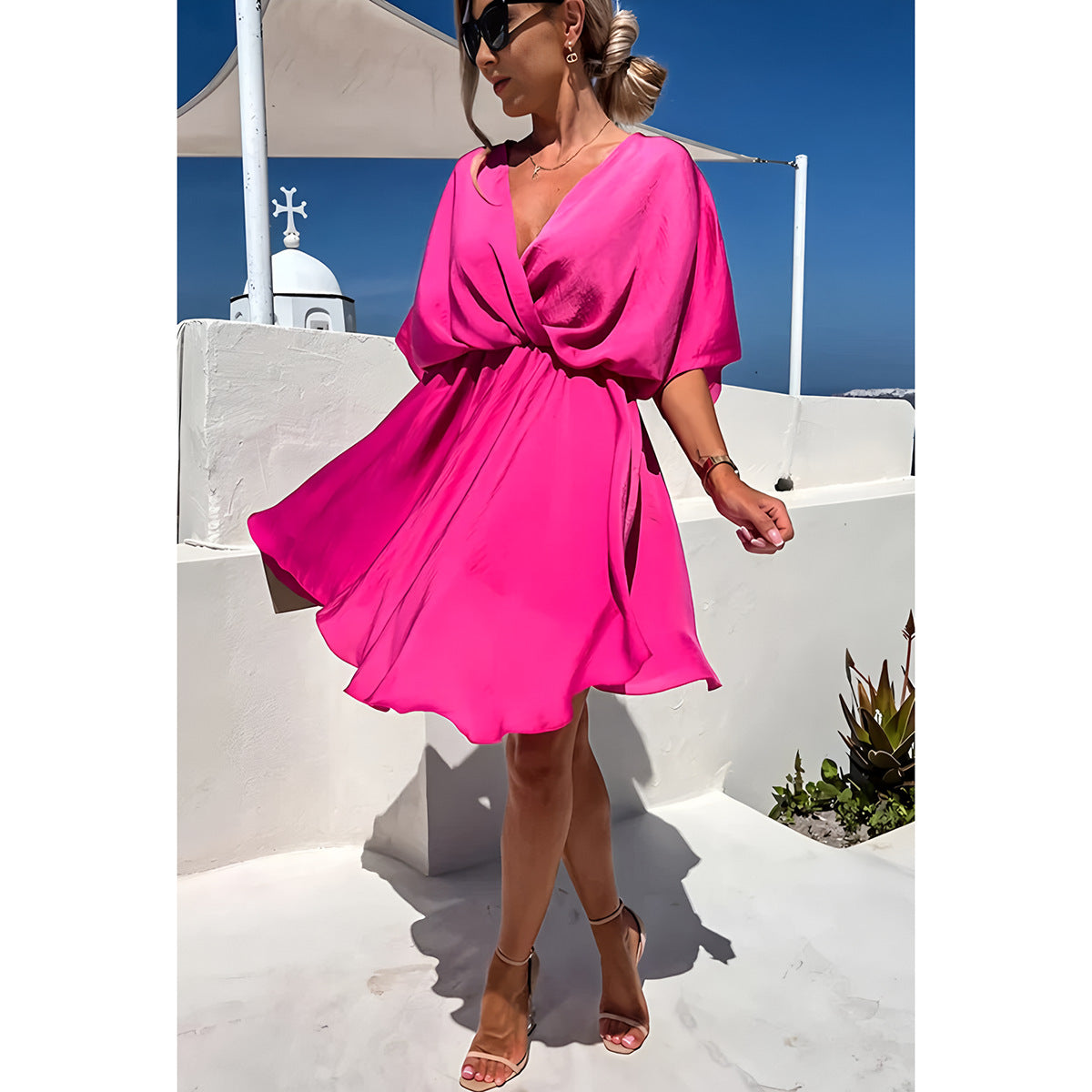 Batwing Sleeves Women's Mini Dress