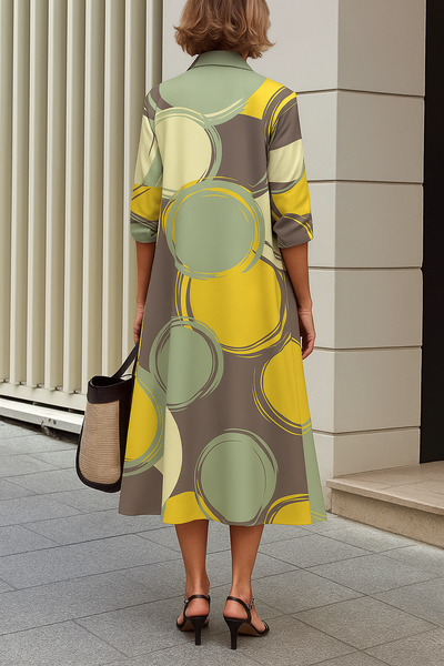 Printed Long Sleeves Women's Shirt Dress