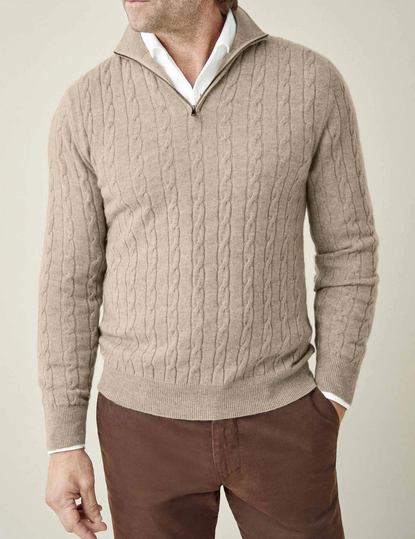 Warm Zippered Cable Knit Pullover