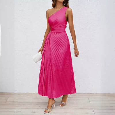 One Shoulder Pleated Maxi Dress Women