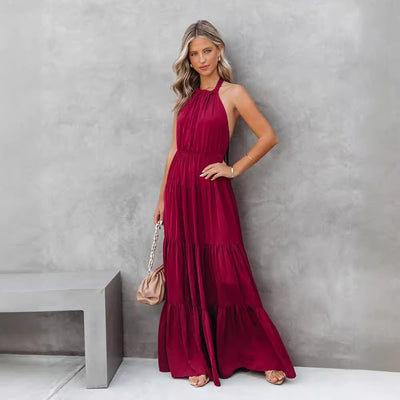 Halter Neck Tiered Maxi Dress Women