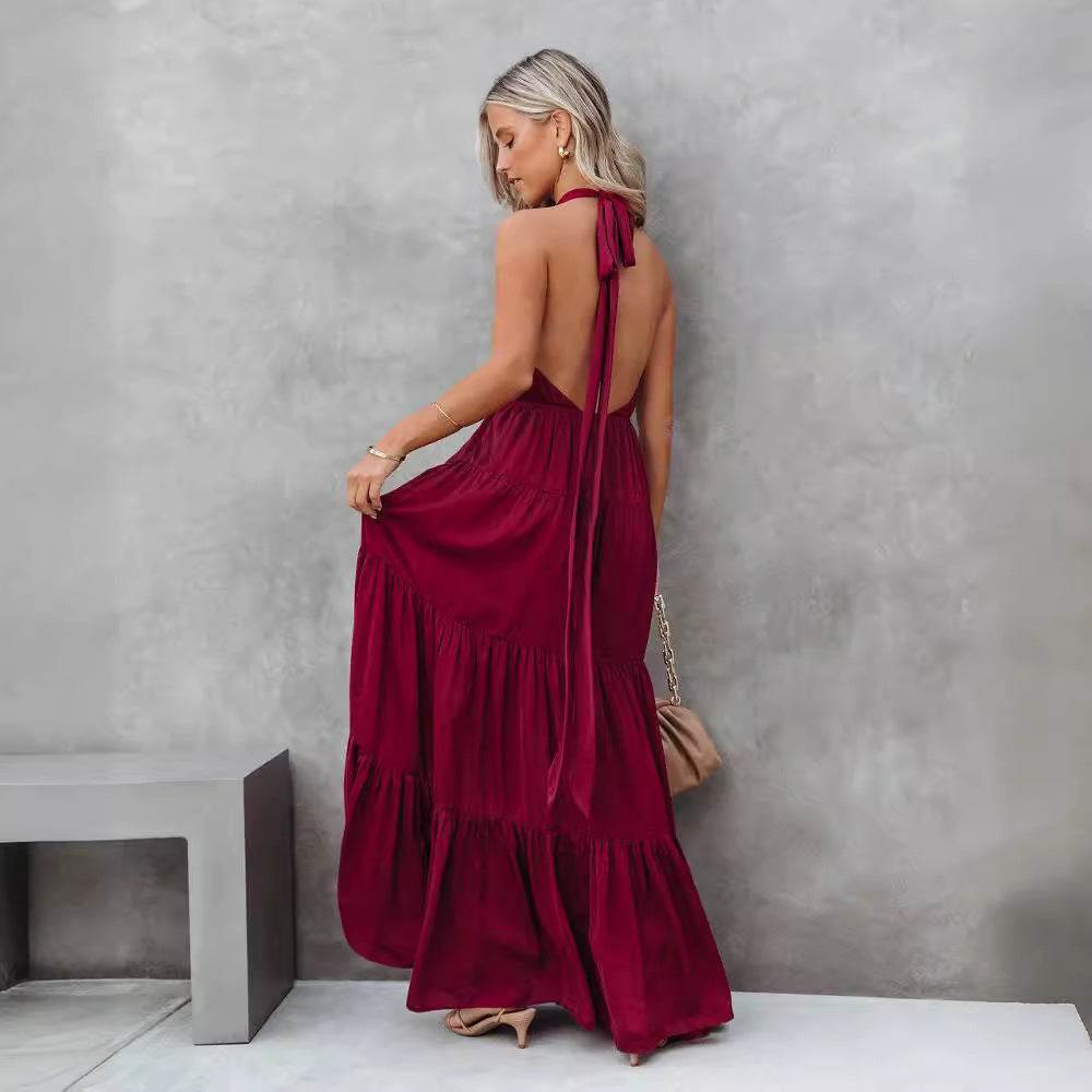 Halter Neck Tiered Maxi Dress Women