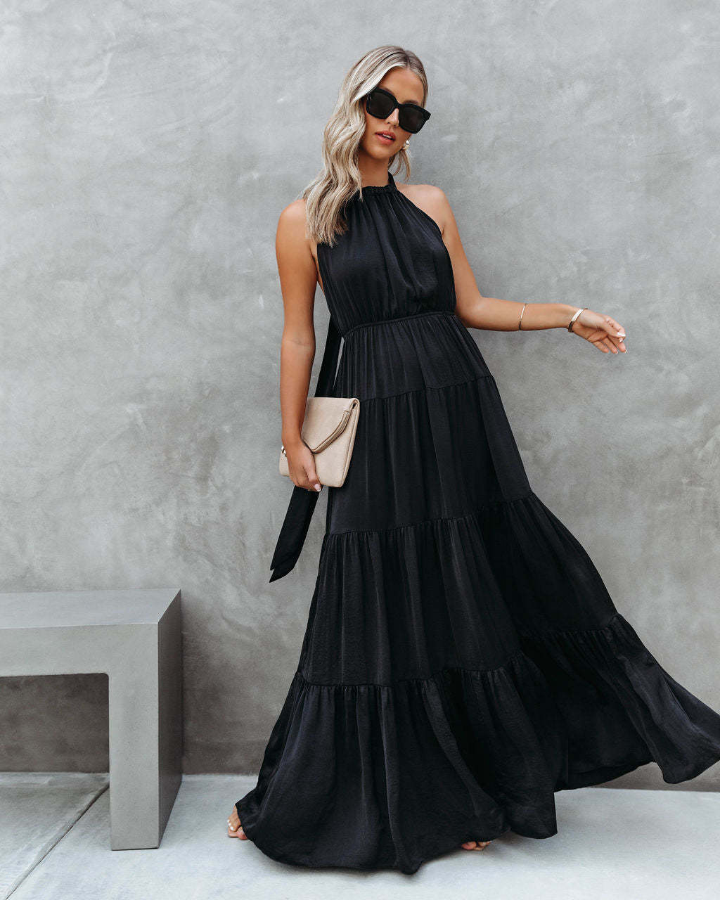Halter Neck Tiered Maxi Dress Women