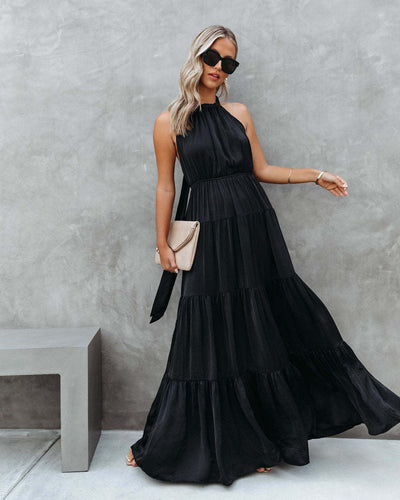 Halter Neck Tiered Maxi Dress Women