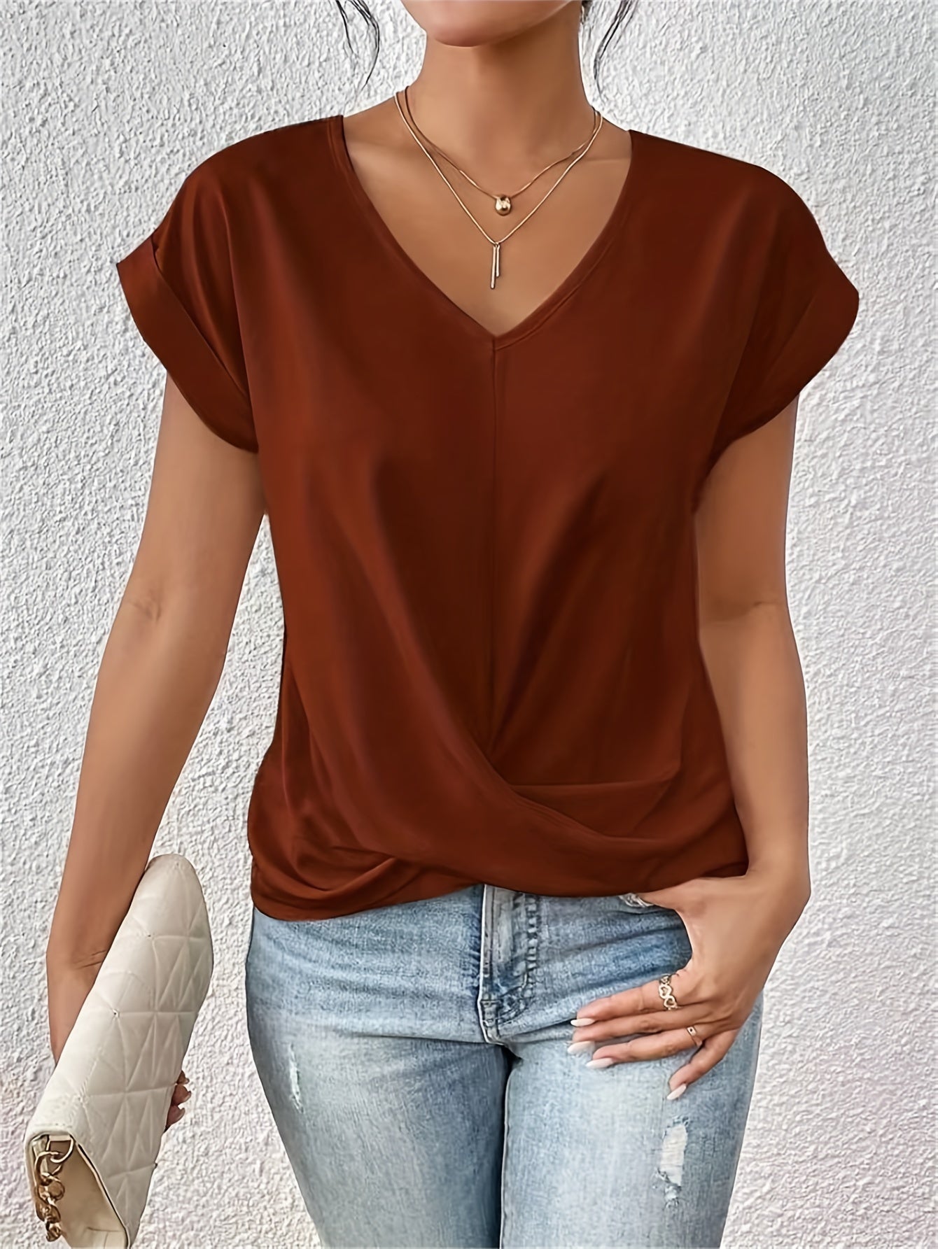 V-Neck Twist Front Women's Blouse