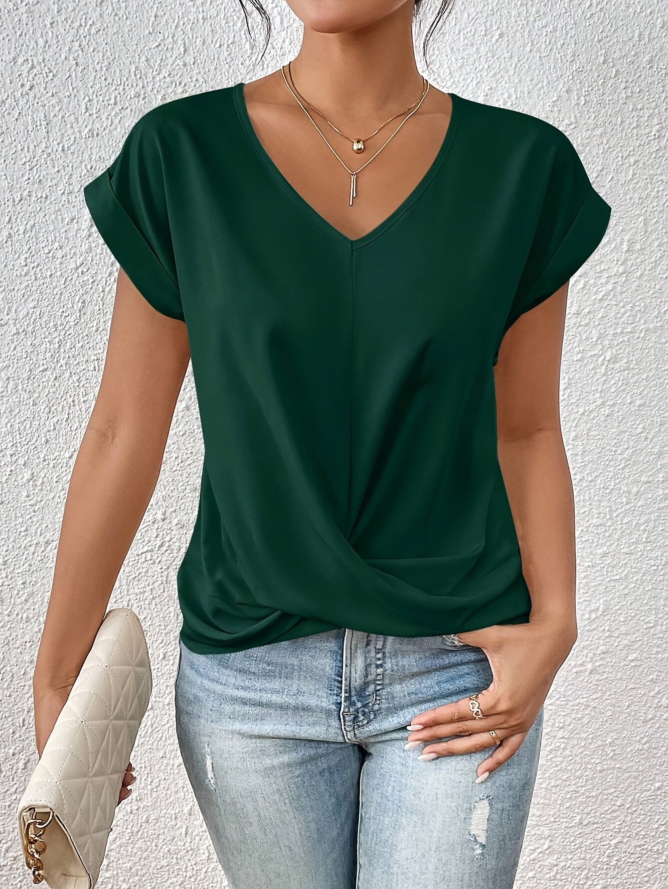 V-Neck Twist Front Women's Blouse