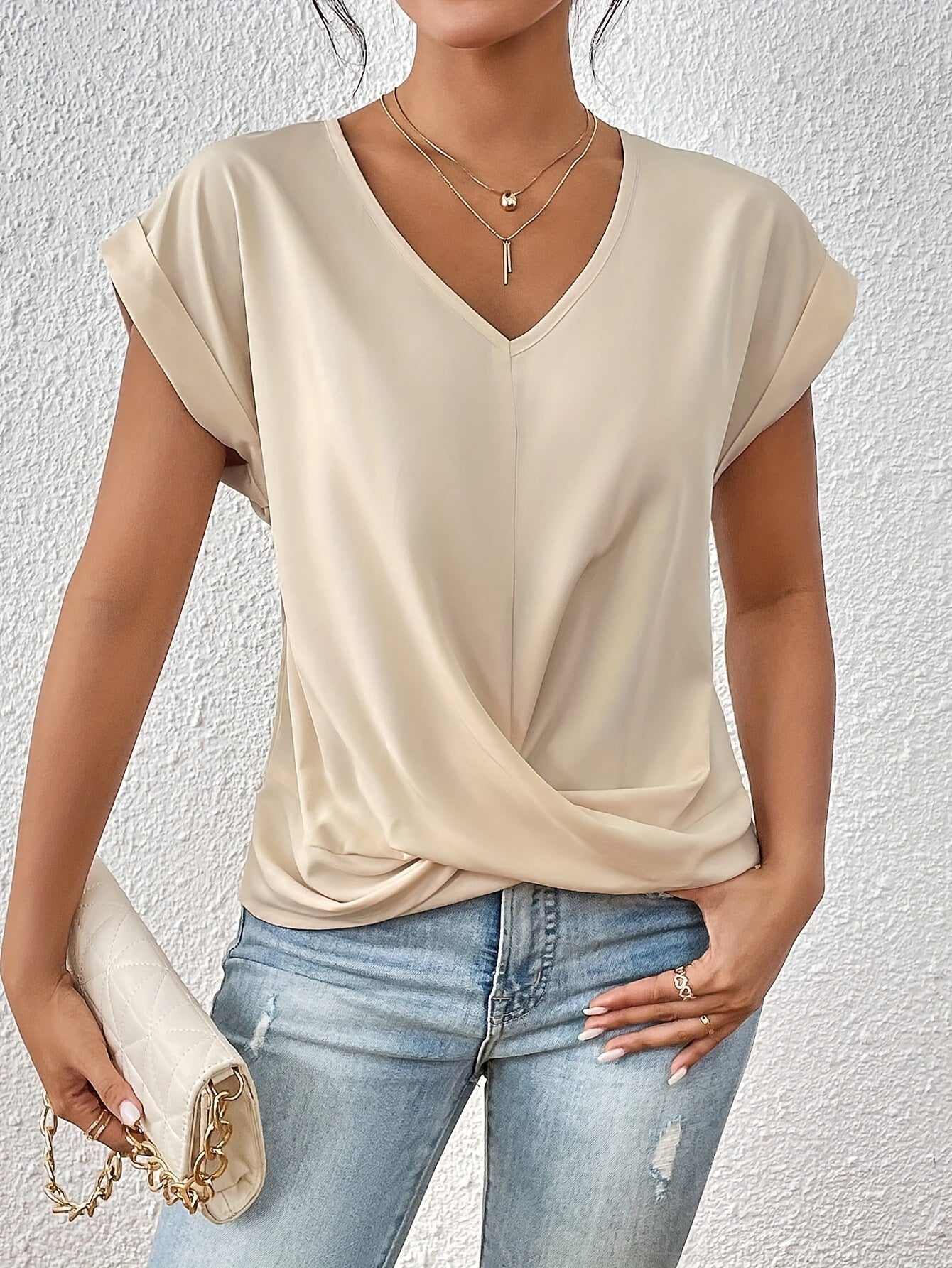V-Neck Twist Front Women's Blouse