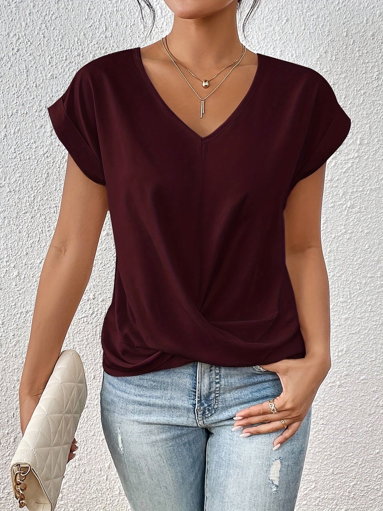 V-Neck Twist Front Women's Blouse