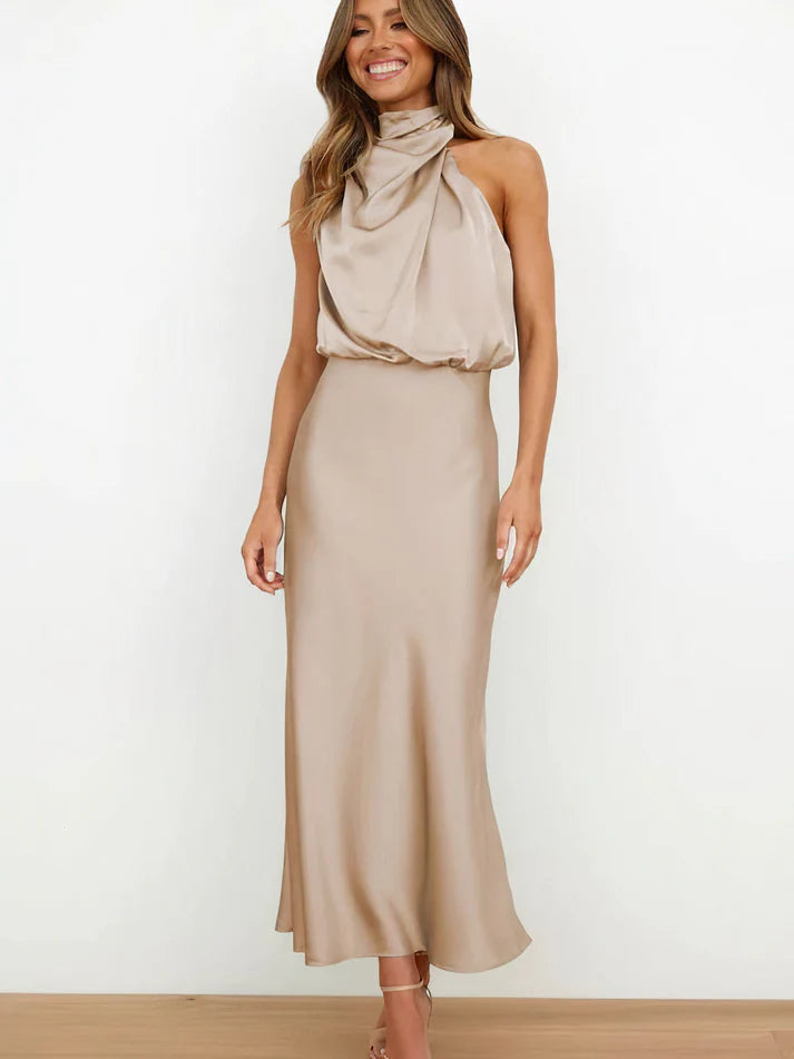 Satin Halter Wedding Guest Dress Women