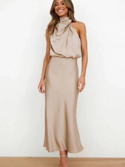 Satin Halter Wedding Guest Dress Women