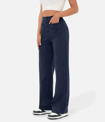 High-Waist Elastic Casual Pants