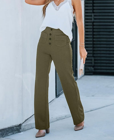 High-Waist Elastic Casual Pants