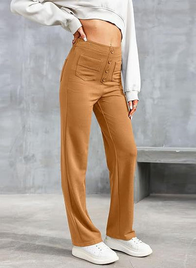 High-Waist Elastic Casual Pants