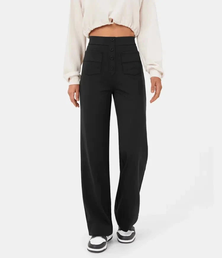 High-Waist Elastic Casual Pants