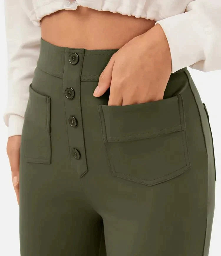 High-Waist Elastic Casual Pants