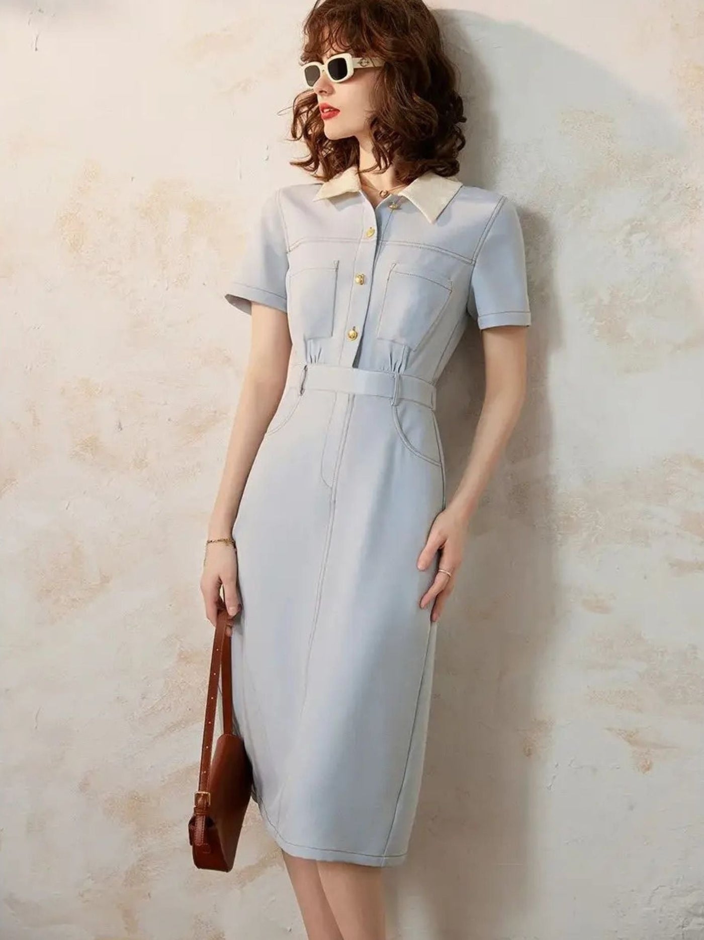 Short Sleeve Cotton Shirt Dress Women