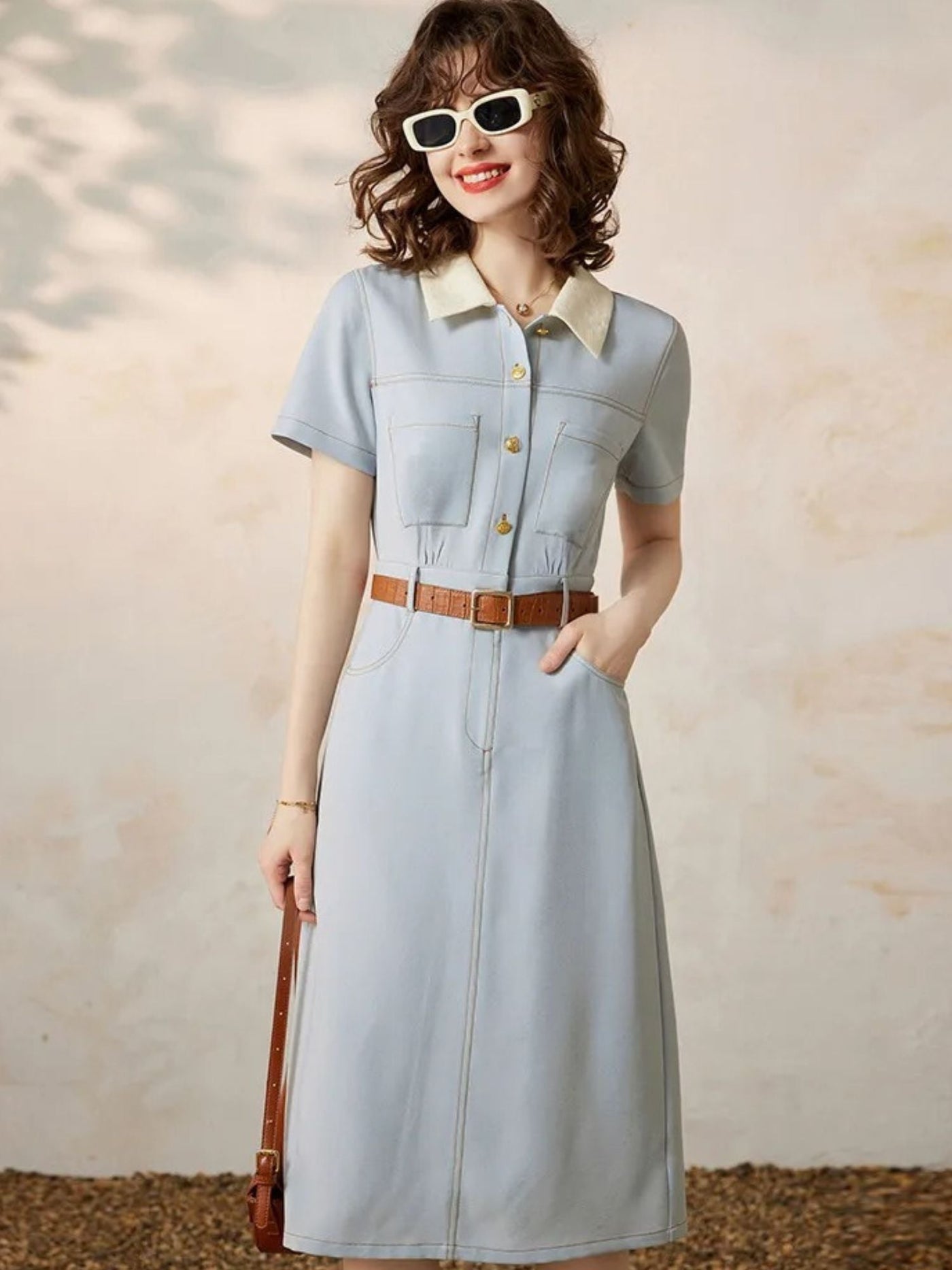 Short Sleeve Cotton Shirt Dress Women