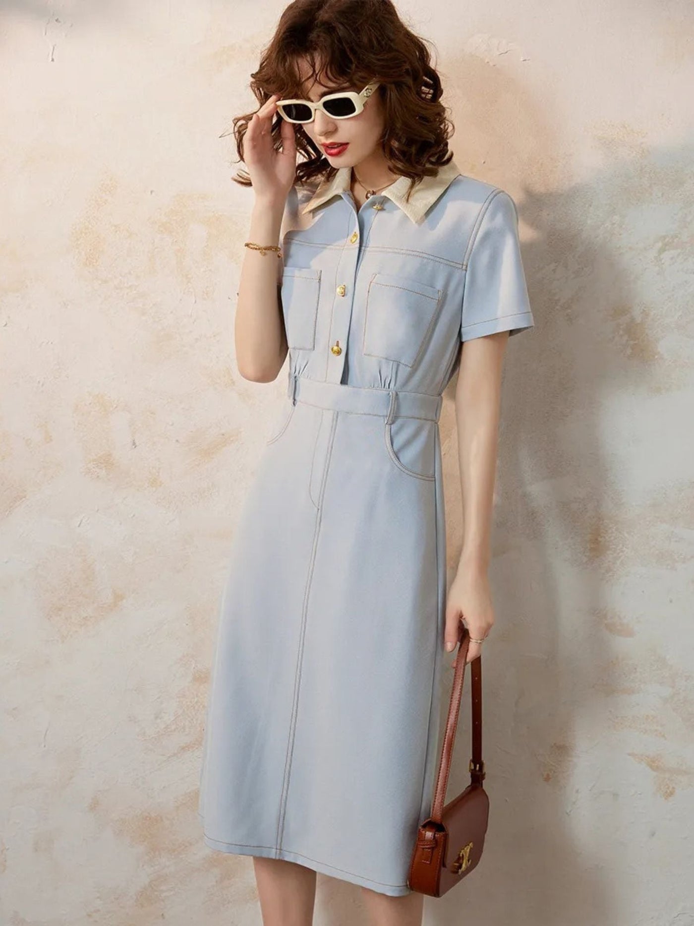 Short Sleeve Cotton Shirt Dress Women