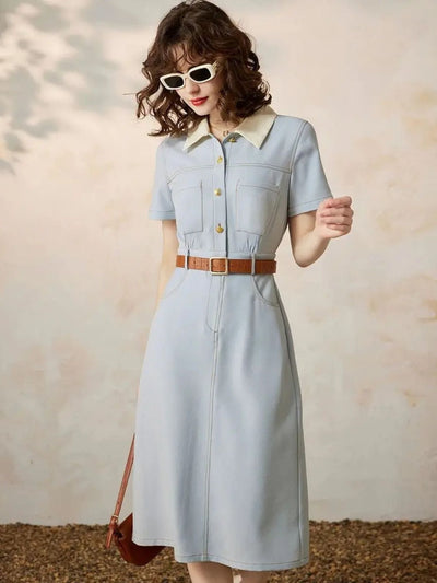 Short Sleeve Cotton Shirt Dress Women