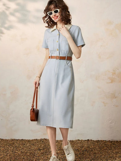 Short Sleeve Cotton Shirt Dress Women