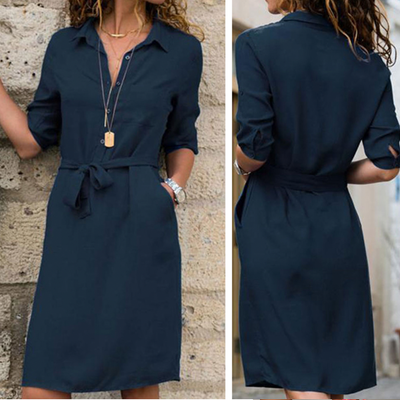 Button-Up Belted Shirt Dress Women