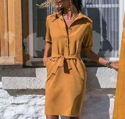 Button-Up Belted Shirt Dress Women