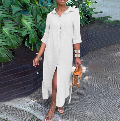 Linen-Blend Button Shirt Dress Women