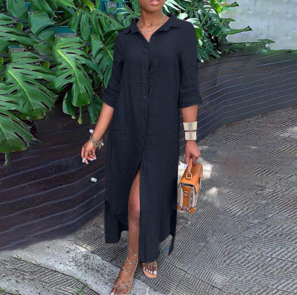 Linen-Blend Button Shirt Dress Women