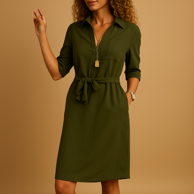 Smart Casual Belted Shirt Dress Women