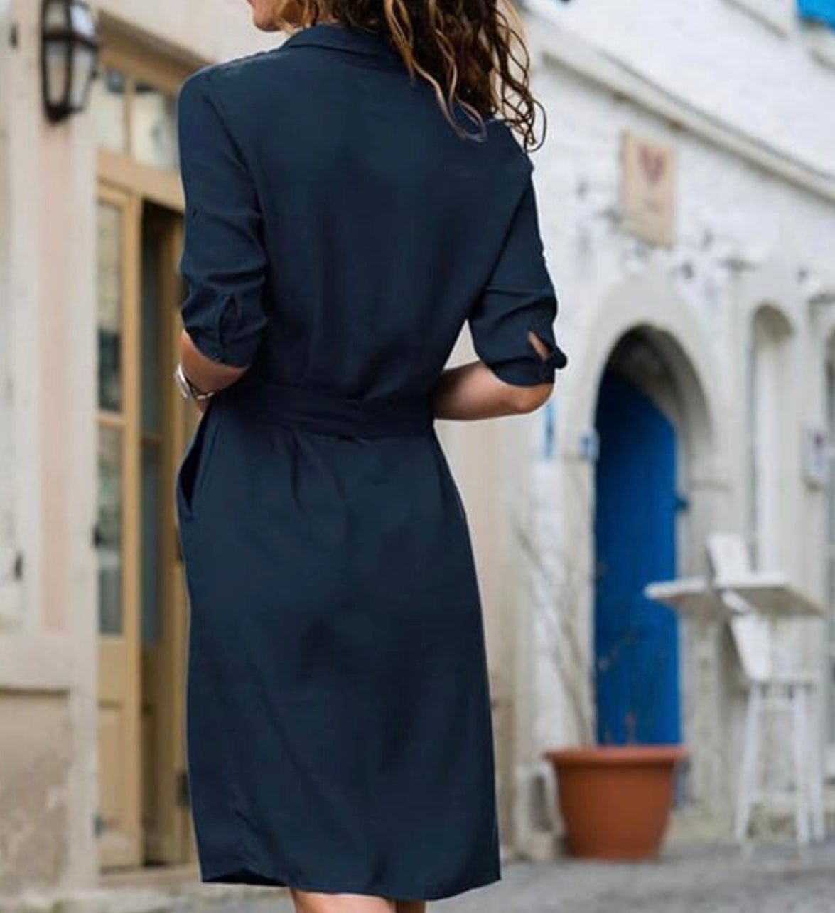 Smart Casual Belted Shirt Dress Women