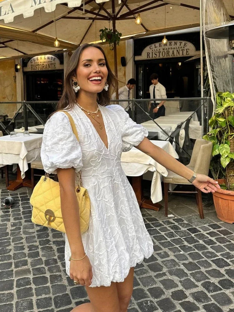 Embroidered Summer Women's White Dress