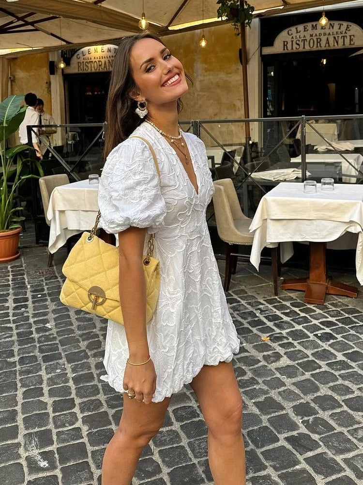 Embroidered Summer Women's White Dress