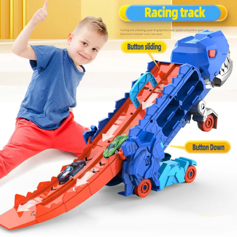 Dinosaur Transporter Truck with Racing Cars Kid's Toys