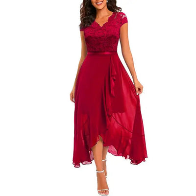Lace Ruffle Formal Midi Dress Women