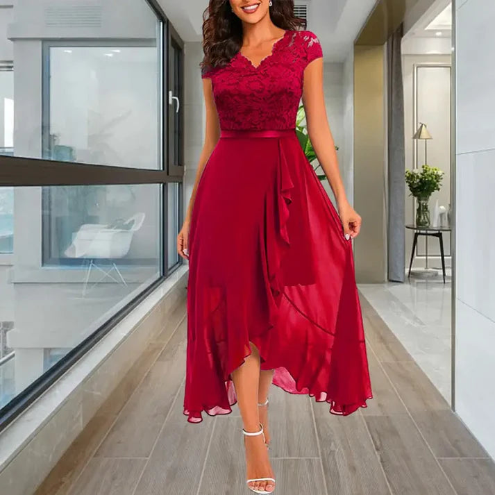 Lace Ruffle Formal Midi Dress Women