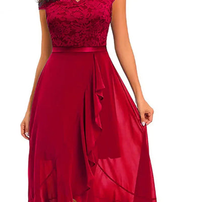 Lace Ruffle Formal Midi Dress Women