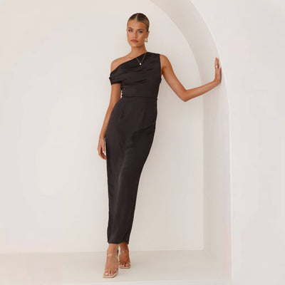 One-Shoulder Satin Formal Dress Women