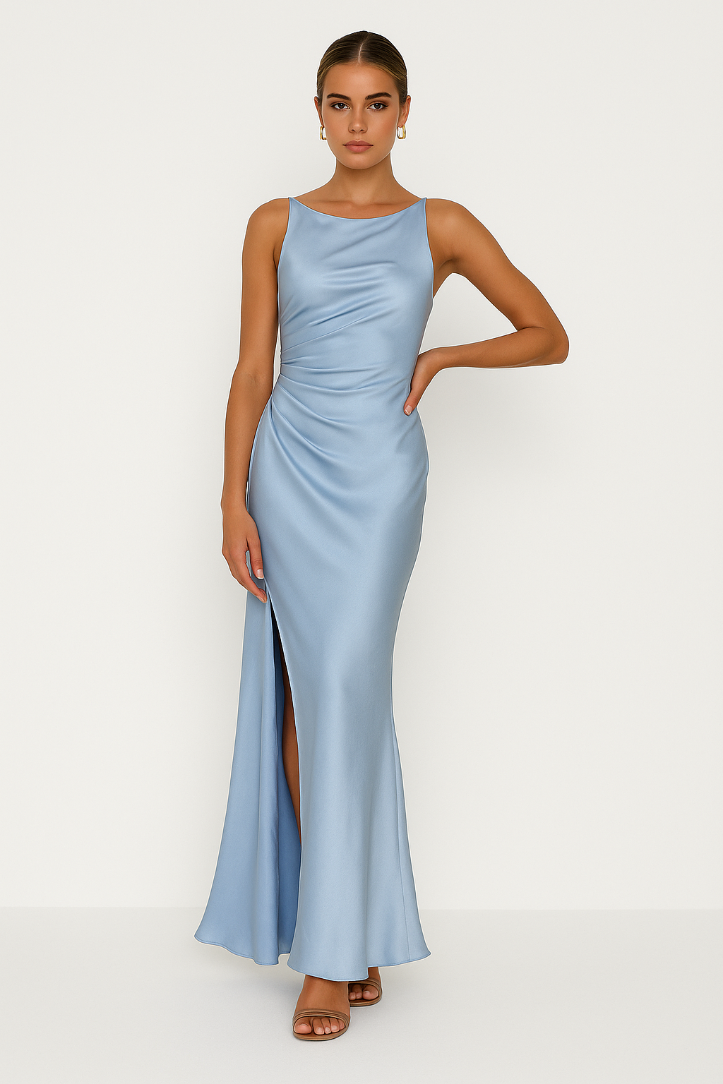 Side Split Satin Wedding Guest Dress Women