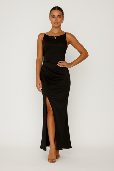 Side Split Satin Wedding Guest Dress Women